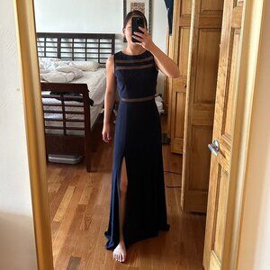 Navy Blue Sleeveless Illusion Cutout Formal Maxi Dress Size 8